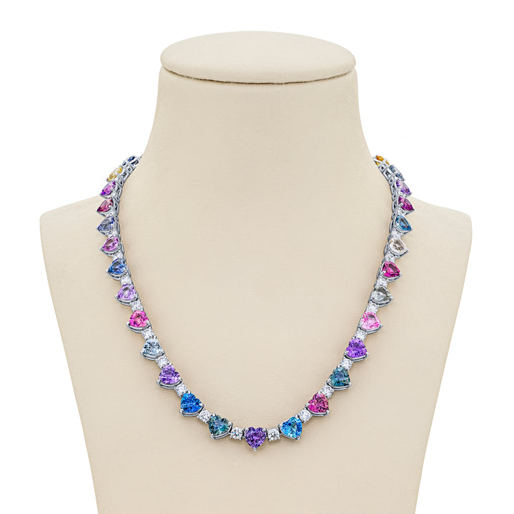 Platinum Heart-Shaped Multi-Color No-Heat Sapphire Certified Necklace