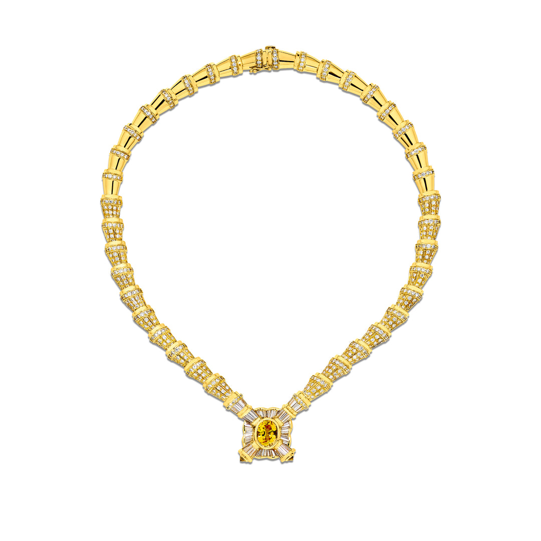 18K Yellow Gold Yellow Sapphire and Diamond Necklace