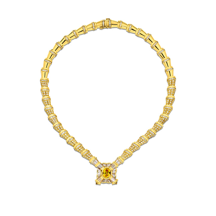 18K Yellow Gold Yellow Sapphire and Diamond Necklace