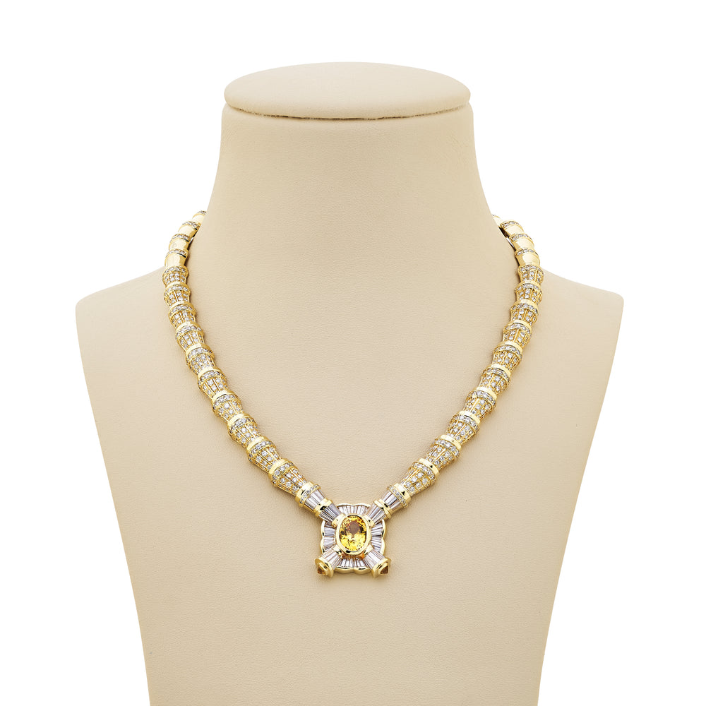 18K Yellow Gold Yellow Sapphire and Diamond Necklace