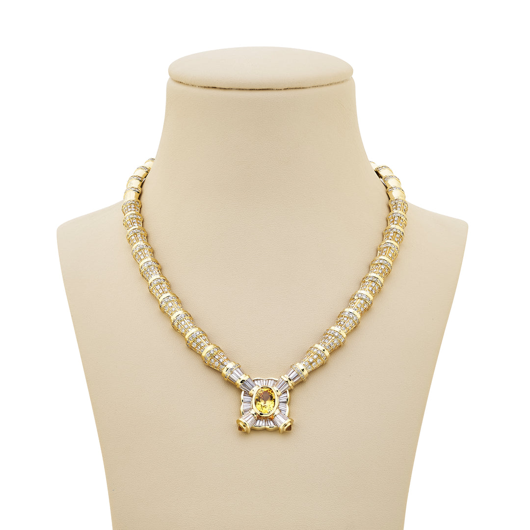 18K Yellow Gold Yellow Sapphire and Diamond Necklace