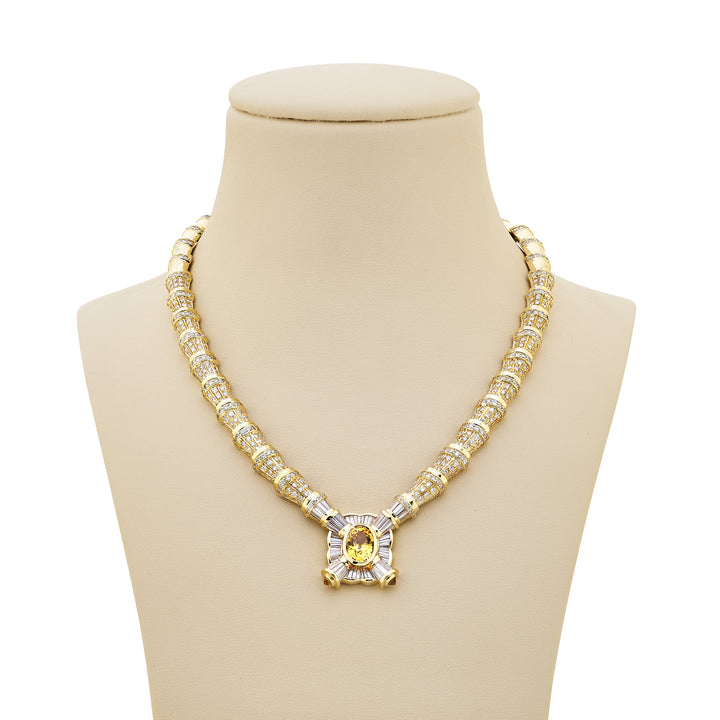 18K Yellow Gold Yellow Sapphire and Diamond Necklace