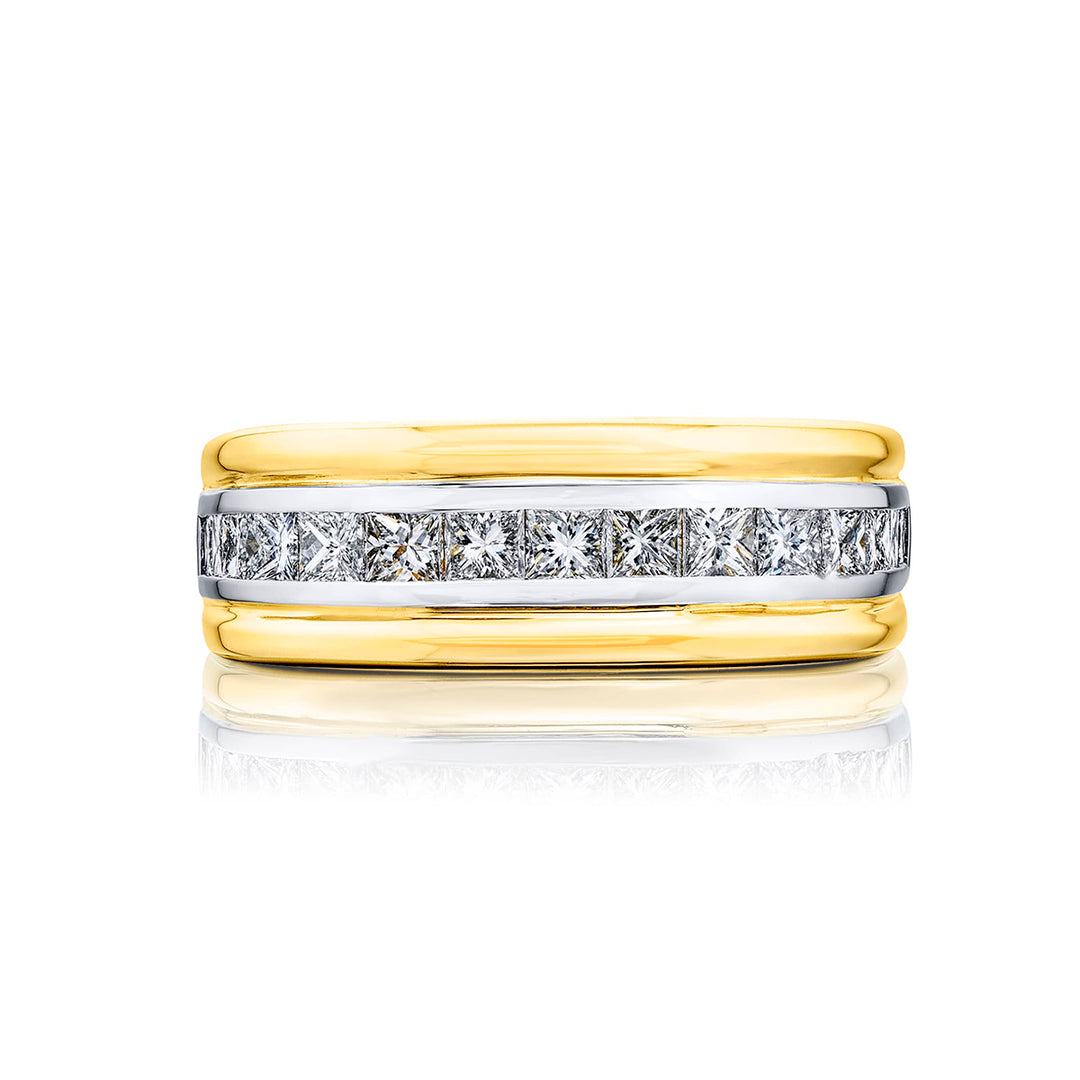 18K Yellow Gold Princess-Cut Diamond Single-Row Channel Set Mens Wedding Band