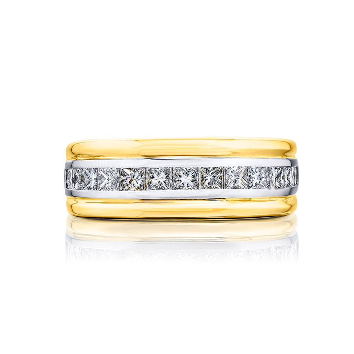 18K Yellow Gold Princess-Cut Diamond Single-Row Channel Set Mens Wedding Band