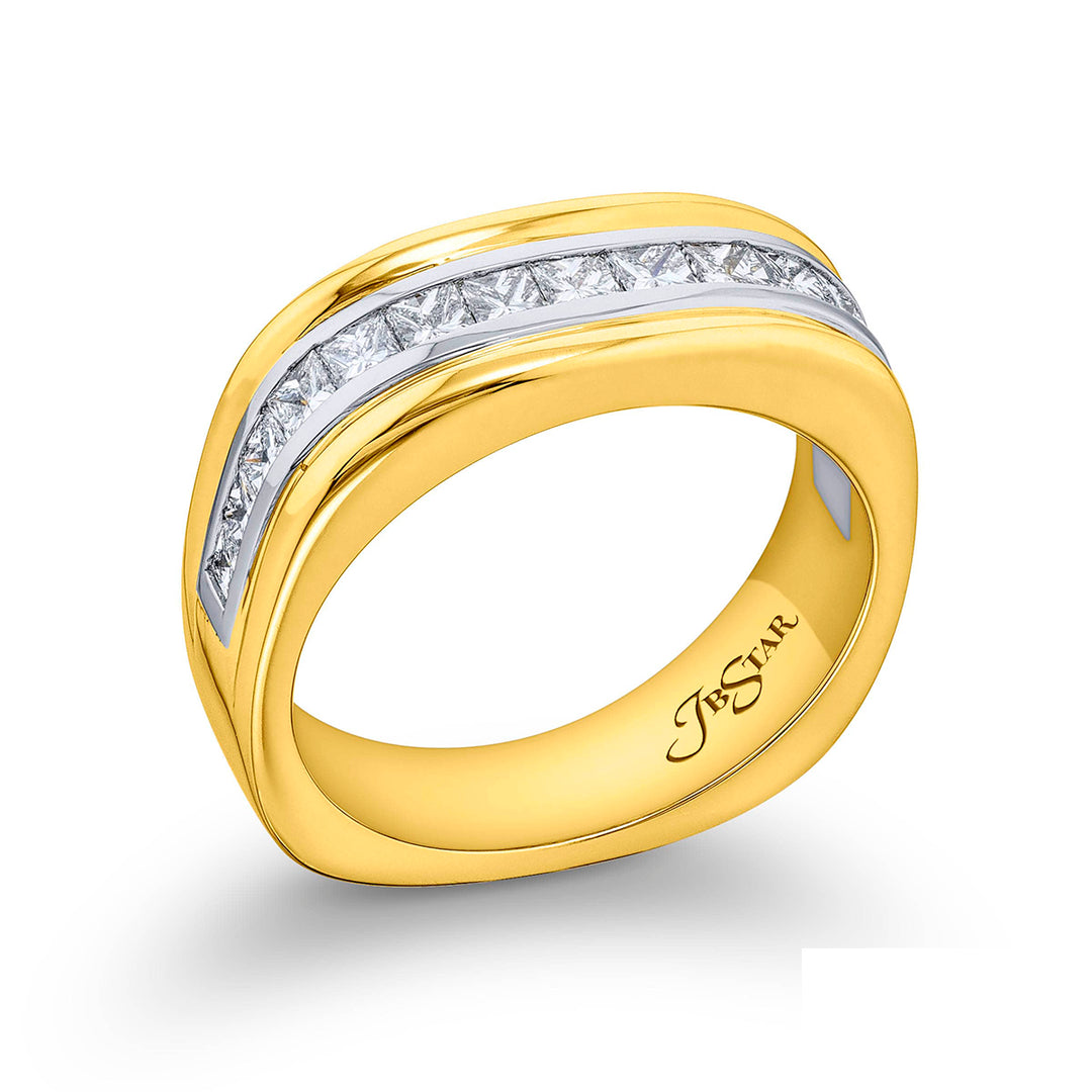 18K Yellow Gold Princess-Cut Diamond Single-Row Channel Set Mens Wedding Band
