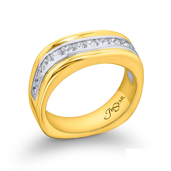 18K Yellow Gold Princess-Cut Diamond Single-Row Channel Set Mens Wedding Band