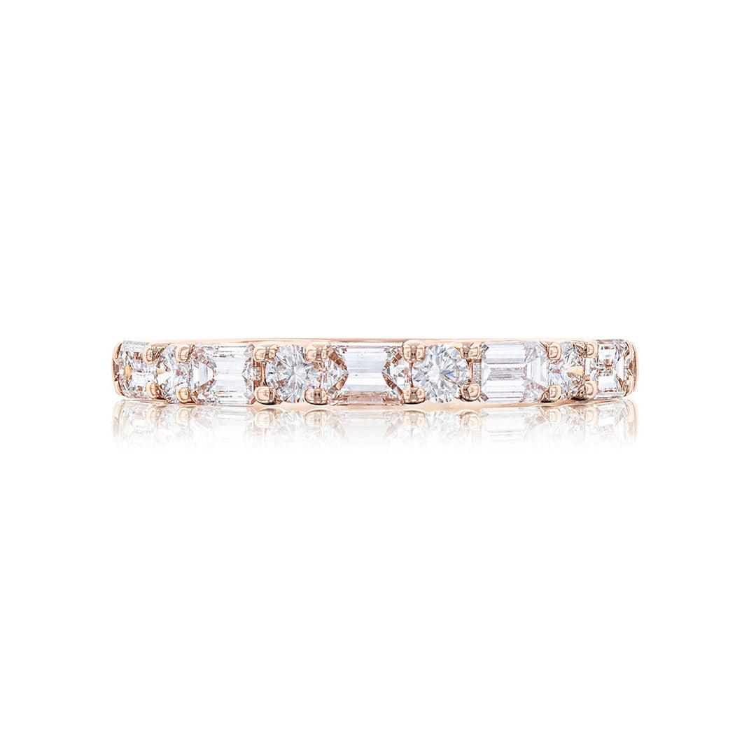 Elegance Elevated: Diamond Wedding Band | Emerald & Round-Cut | 18K Pink Gold
