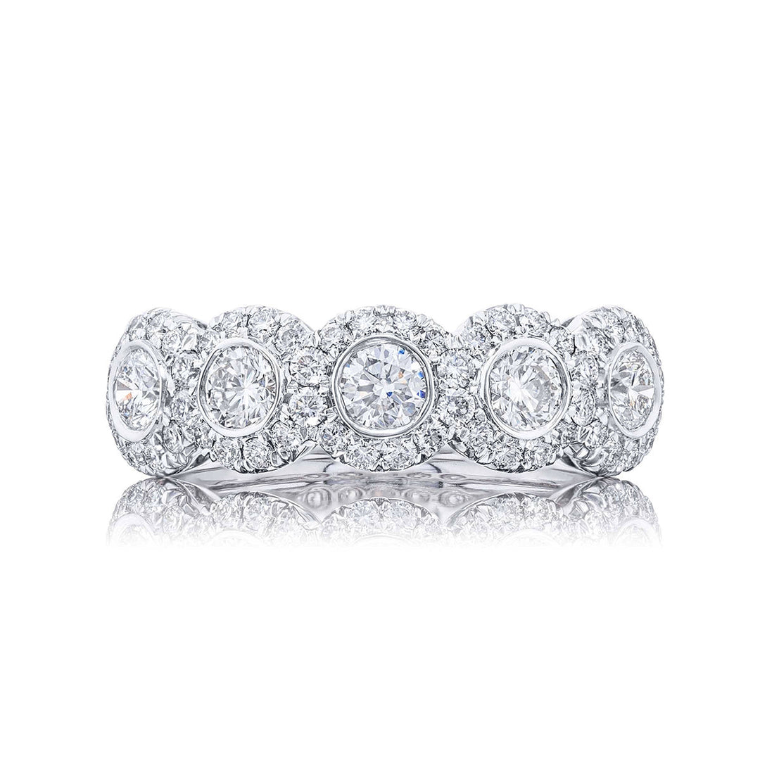 Iconic Multi-Row Diamond Band | Bezel-Set Round Diamonds with Micro Pave in Platinum