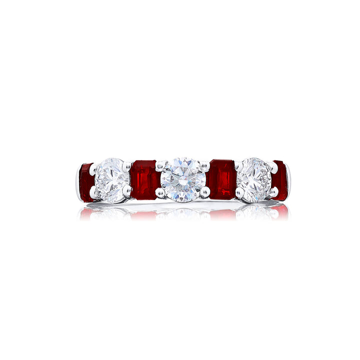 Classic Single-Row Ruby and Diamond Band in Pure Platinum