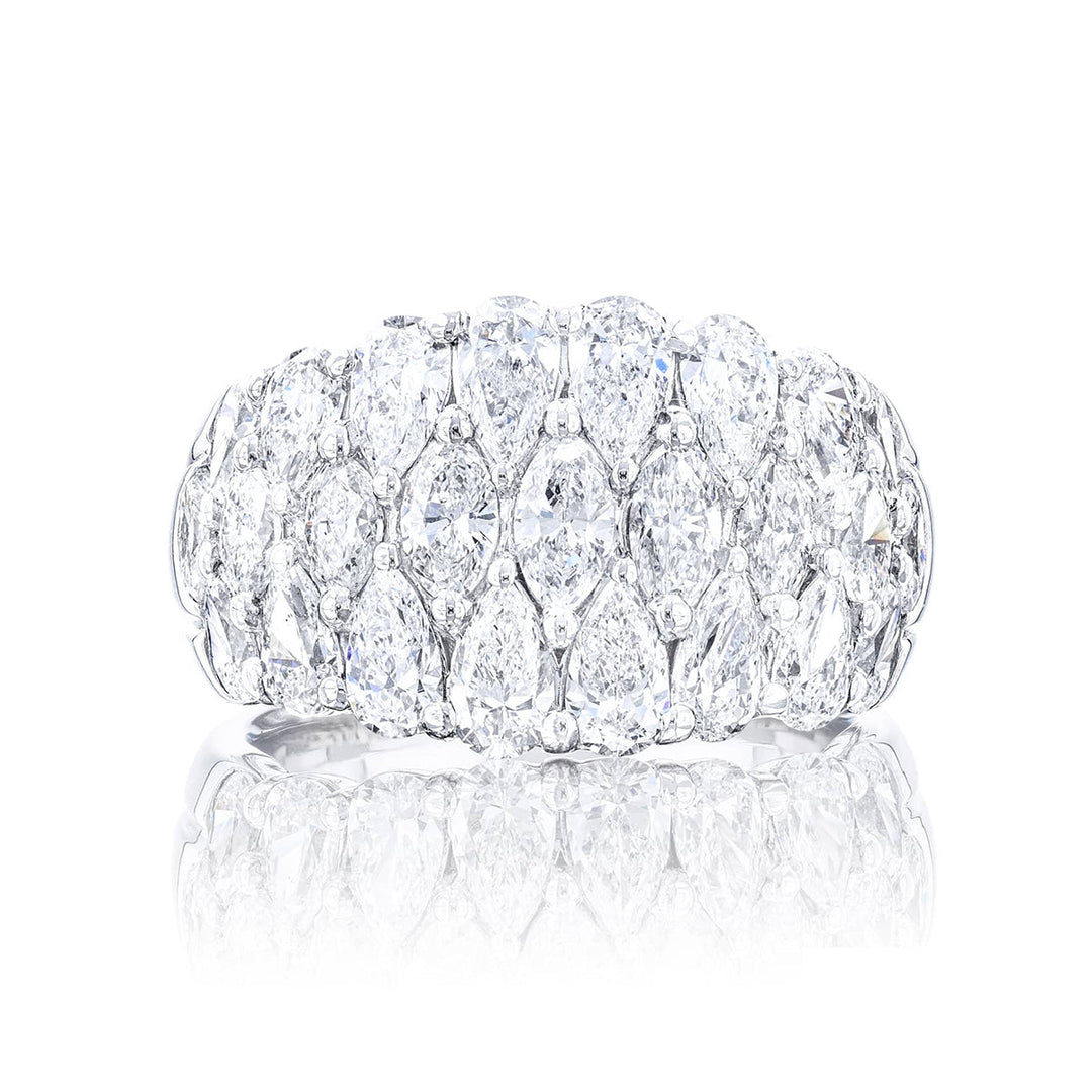 Iconic Three-Row Diamond Band | Pear & Marquise-Cut Diamonds in Pure Platinum