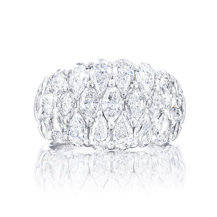 Iconic Three-Row Diamond Band | Pear & Marquise-Cut Diamonds in Pure Platinum
