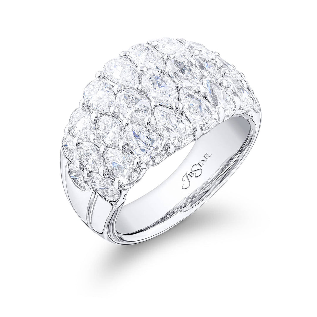 Iconic Three-Row Diamond Band | Pear & Marquise-Cut Diamonds in Pure Platinum