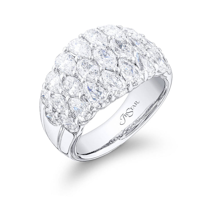 Iconic Three-Row Diamond Band | Pear & Marquise-Cut Diamonds in Pure Platinum