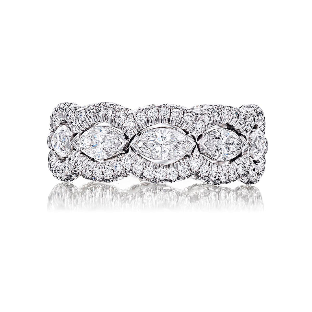 Diamond eternity band 10 marquise diamonds pave design.
