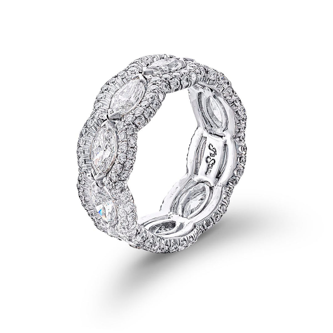 Diamond eternity band 10 marquise diamonds pave design.