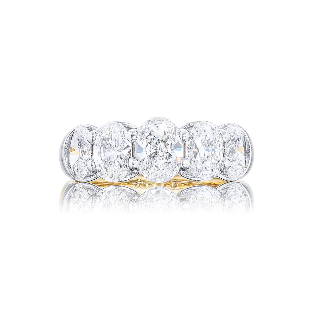 Elegance Elevated: Classic Single-Row Diamond Band | Oval-Cut Diamonds Set in Shared Prongs Handcrafted in Platinum & 18K Yellow Gold