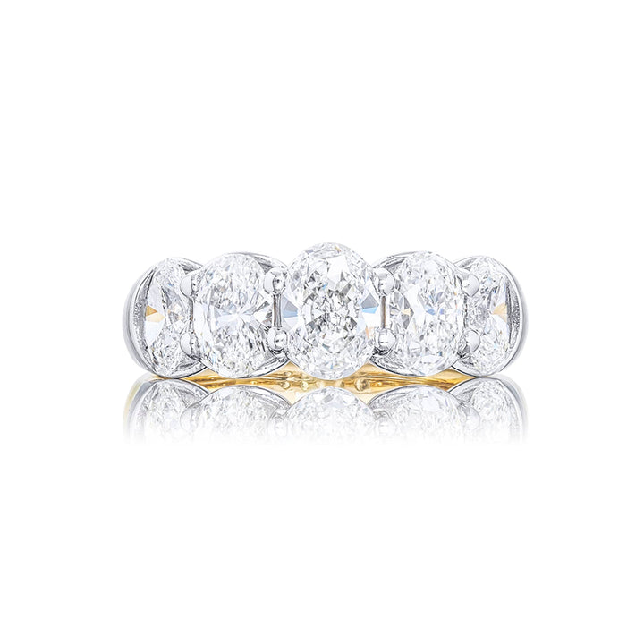 Elegance Elevated: Classic Single-Row Diamond Band | Oval-Cut Diamonds Set in Shared Prongs Handcrafted in Platinum & 18K Yellow Gold