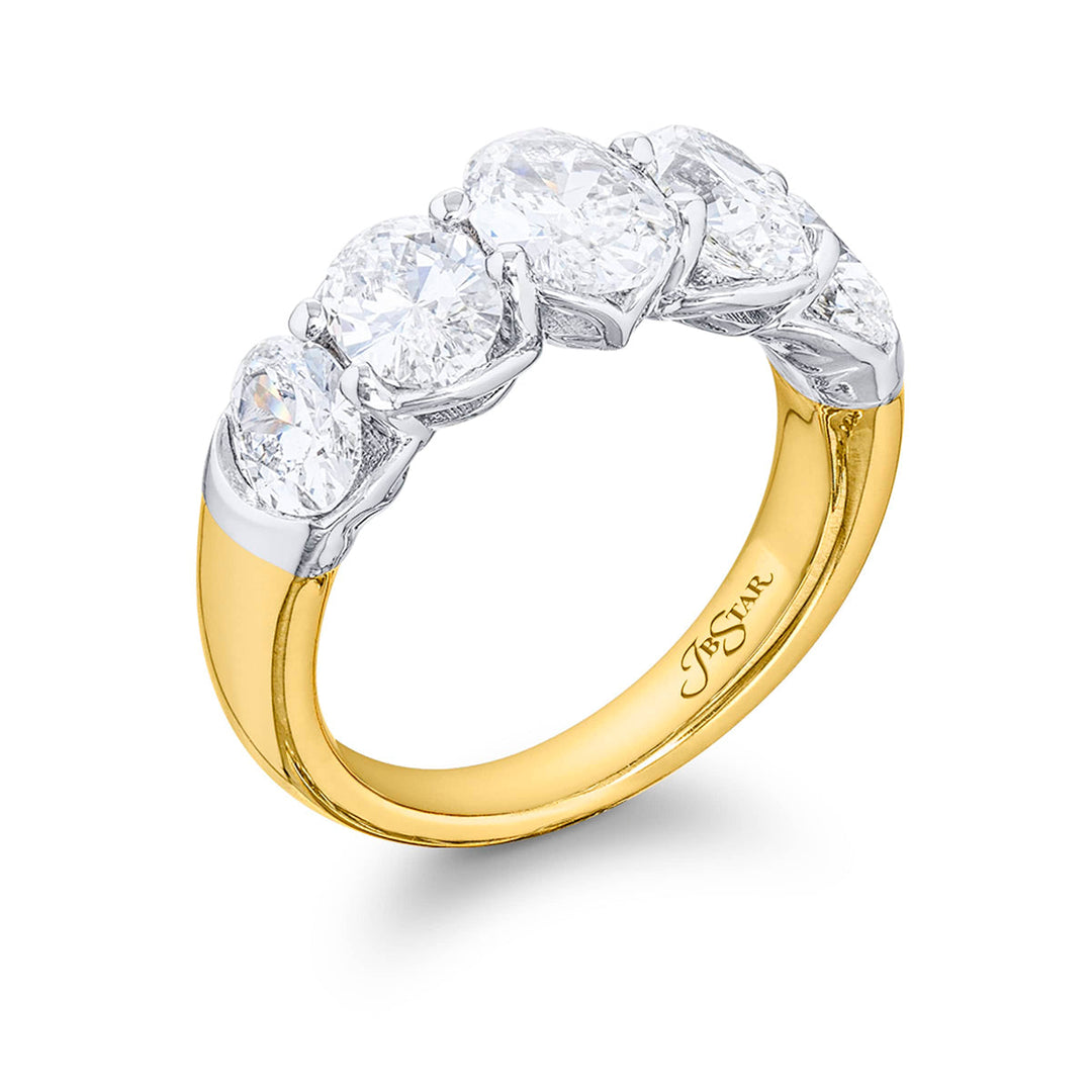 Elegance Elevated: Classic Single-Row Diamond Band | Oval-Cut Diamonds Set in Shared Prongs Handcrafted in Platinum & 18K Yellow Gold