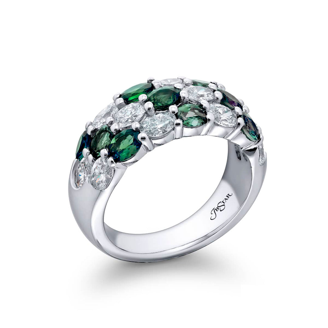 Classic Three-Row Alexandrite and Diamond Band | Handcrafted in Platinum