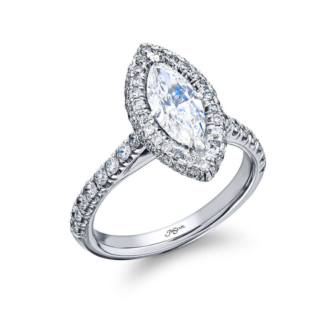 Certified Marquise-Cut Diamond Ring with Micro Pave Halo in Platinum