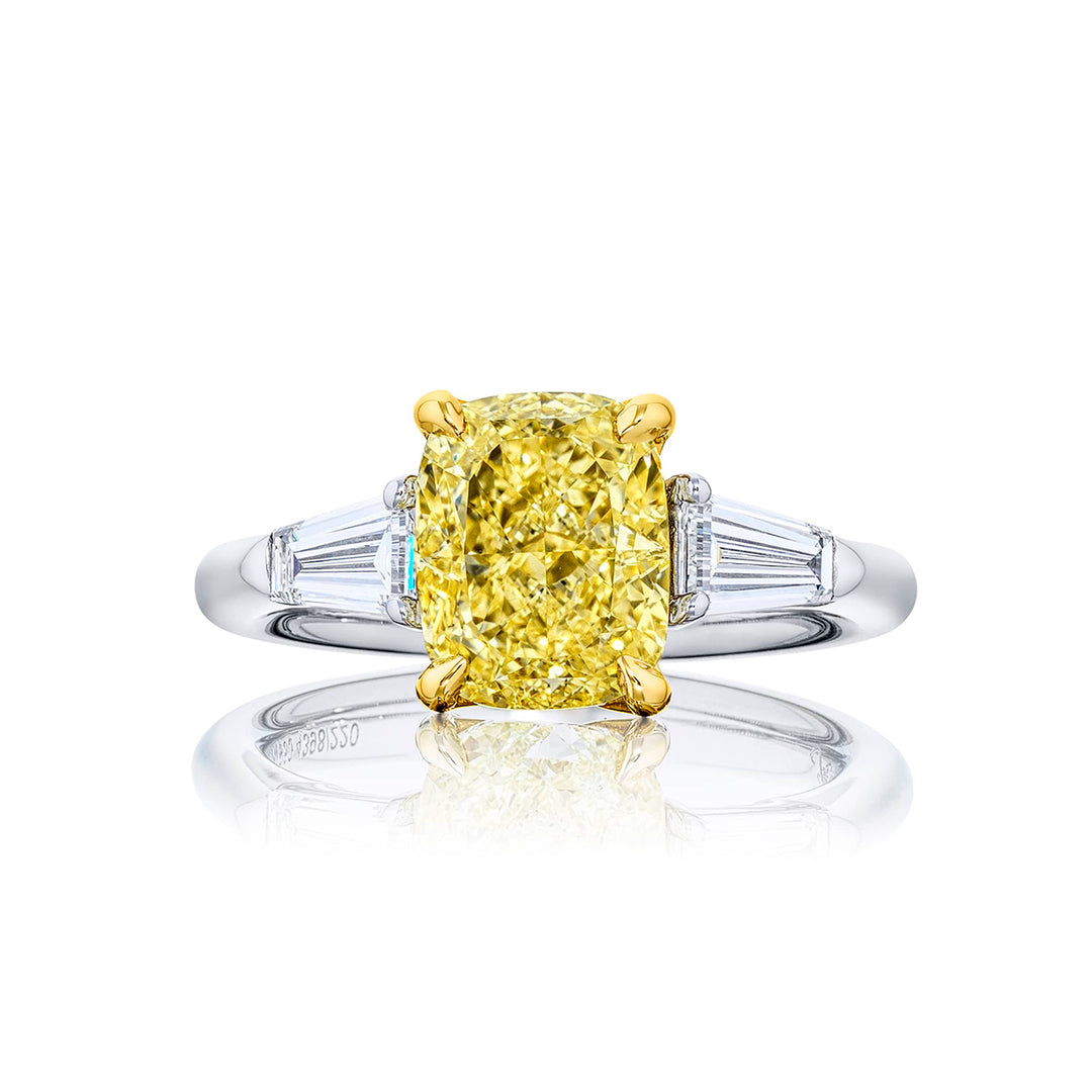 3.25 ct. GIA-Certified Fancy Yellow Cushion-Cut Diamond Ring in Platinum