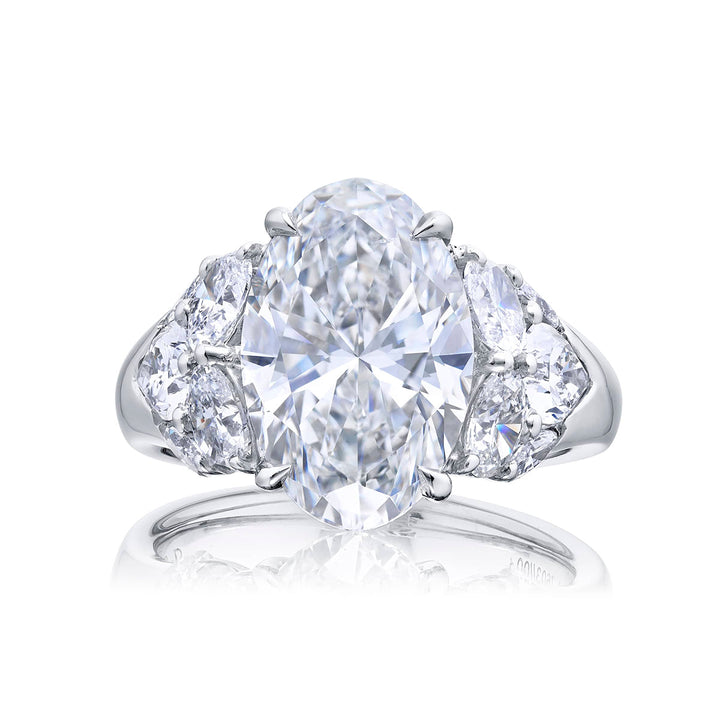 Dazzling 5.01 ct. GIA Certified Oval Diamond Ring with Cluster of Pear Marquise & Oval Diamonds