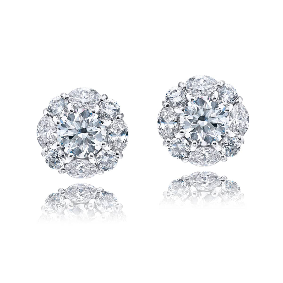 Certified Round-Cut Diamond Halo Studs