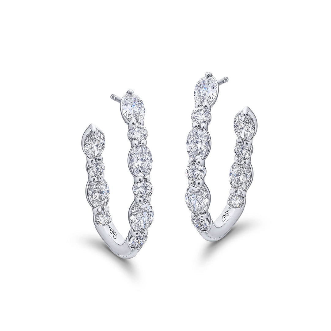 Timeless Oval & Round Diamond Hoop Earrings in Platinum