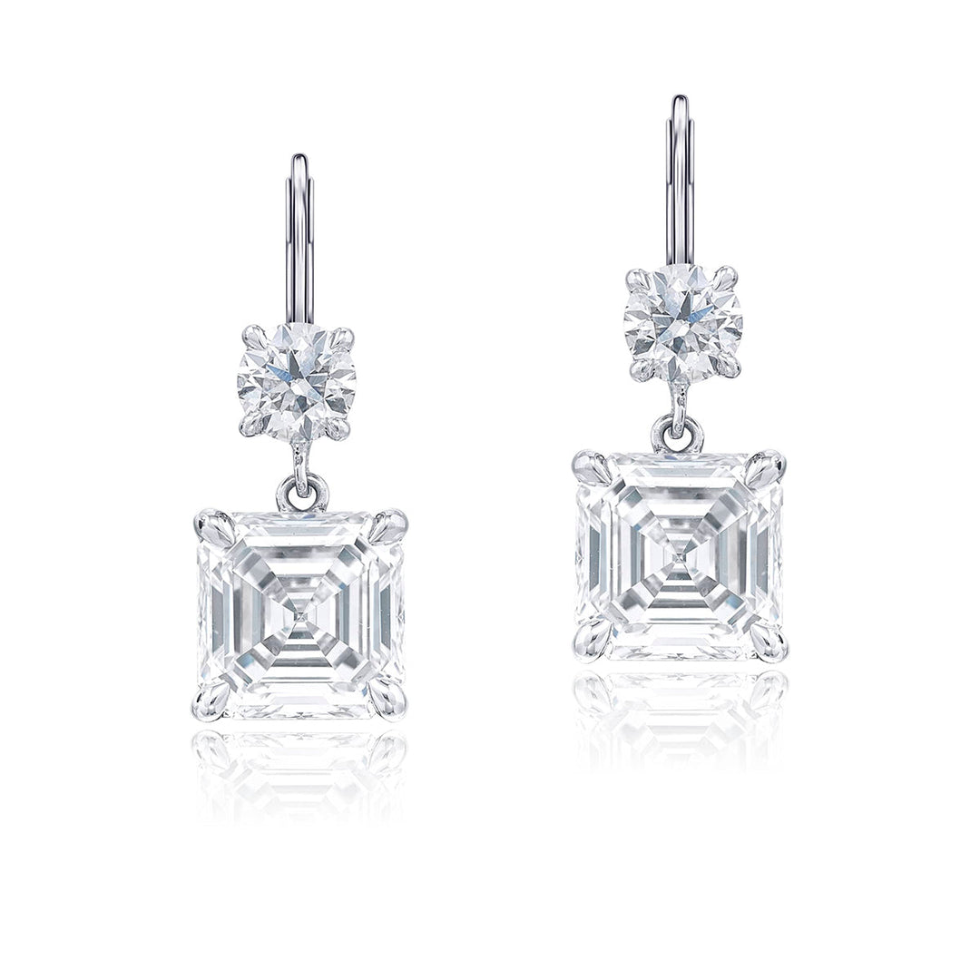 Timeless 4.27ctw. Certified Square Emerald-Cut Diamond Drop Earrings