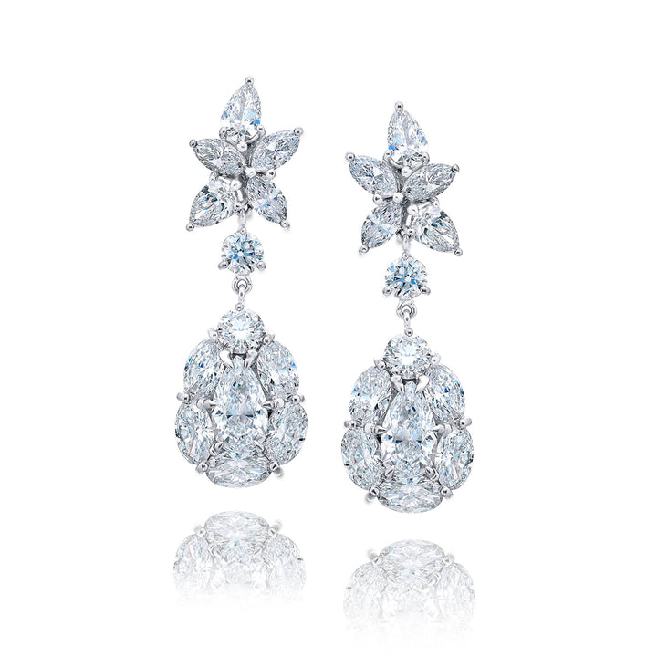 Platinum Pear-Shaped Diamond Floral Drop Earrings