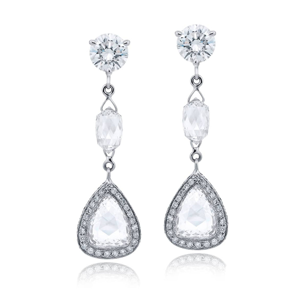 One-of-a-Kind Rose-Cut Diamond Drop Earrings in Platinum