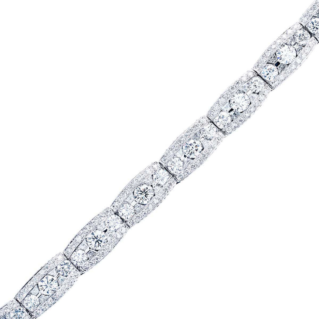 Platinum Trapezoid and Round Diamond Bracelet