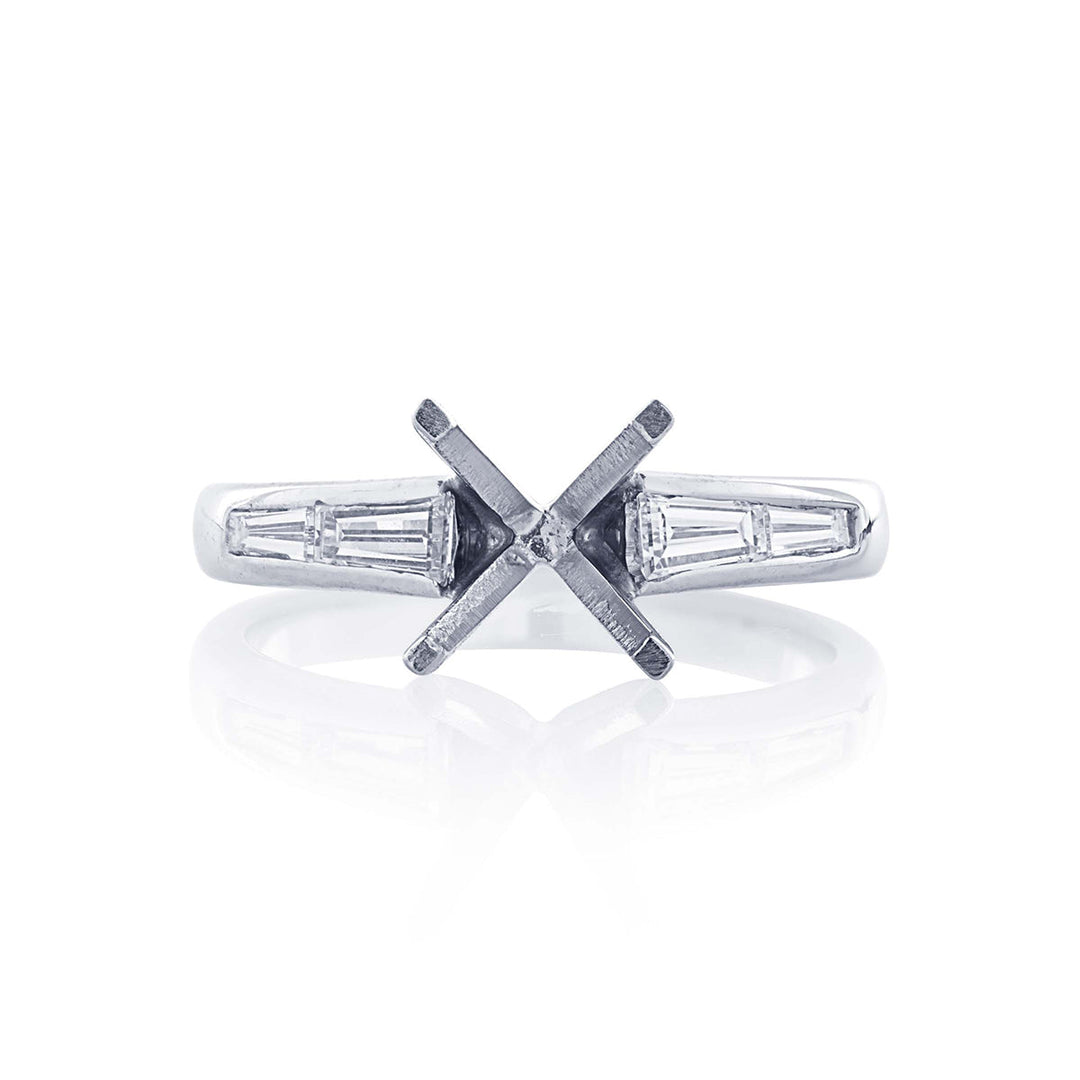 Platinum Diamond Semi-Mount Ring with Baguettes
