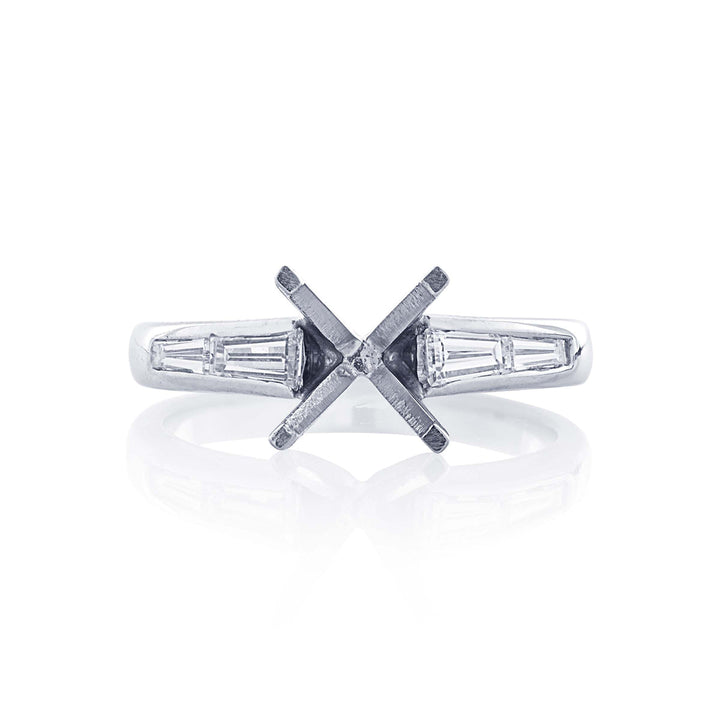Platinum Diamond Semi-Mount Ring with Baguettes