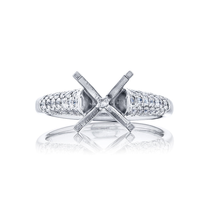 Beautiful diamond semi-mount featuring round diamonds in a 3 sided micro pave setting. Handcrafted in pure platinum.