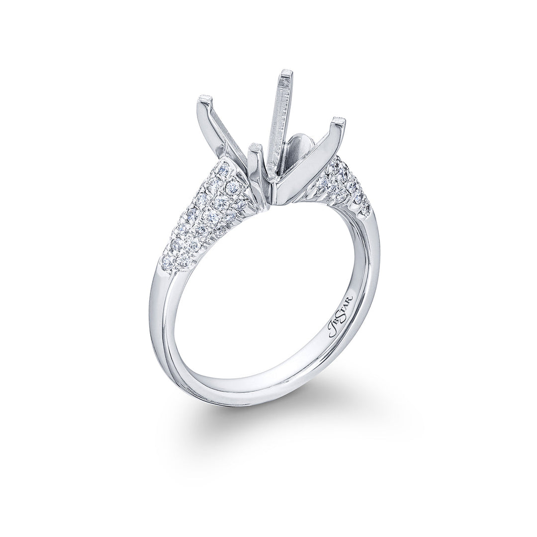 Beautiful diamond semi-mount featuring round diamonds in a 3 sided micro pave setting. Handcrafted in pure platinum.