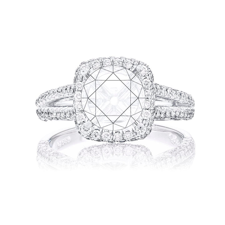 Diamond semi-mount 3 sided pave split shank
