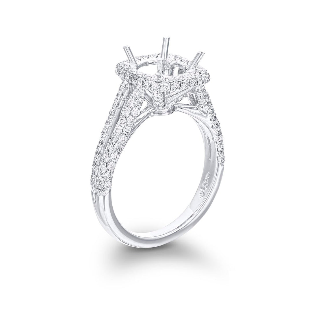 Diamond semi-mount 3 sided pave split shank