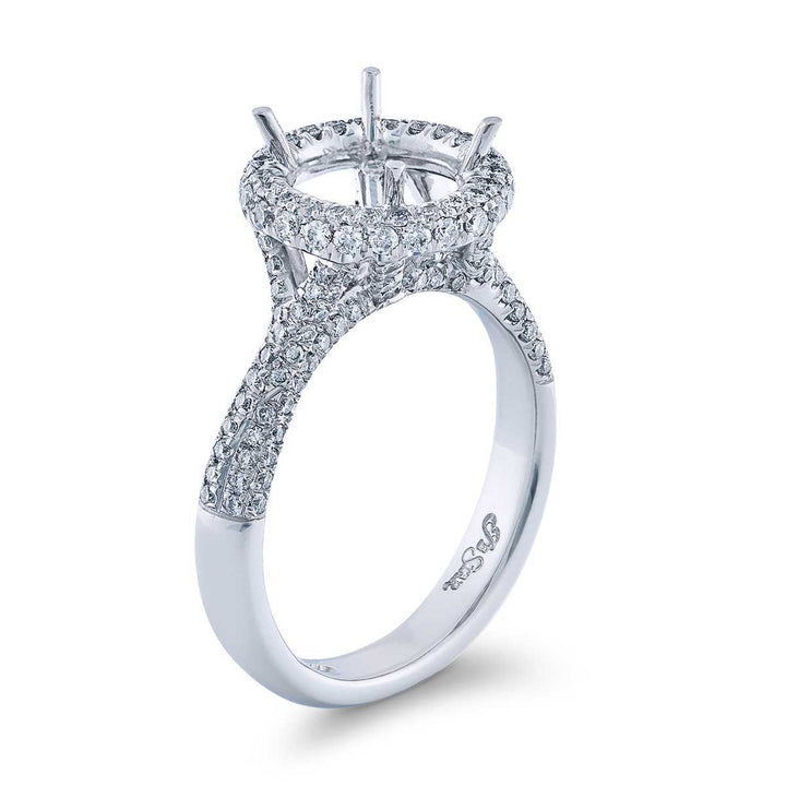 Platinum Semi-Mount Ring 3 sided diamond pave and Halo