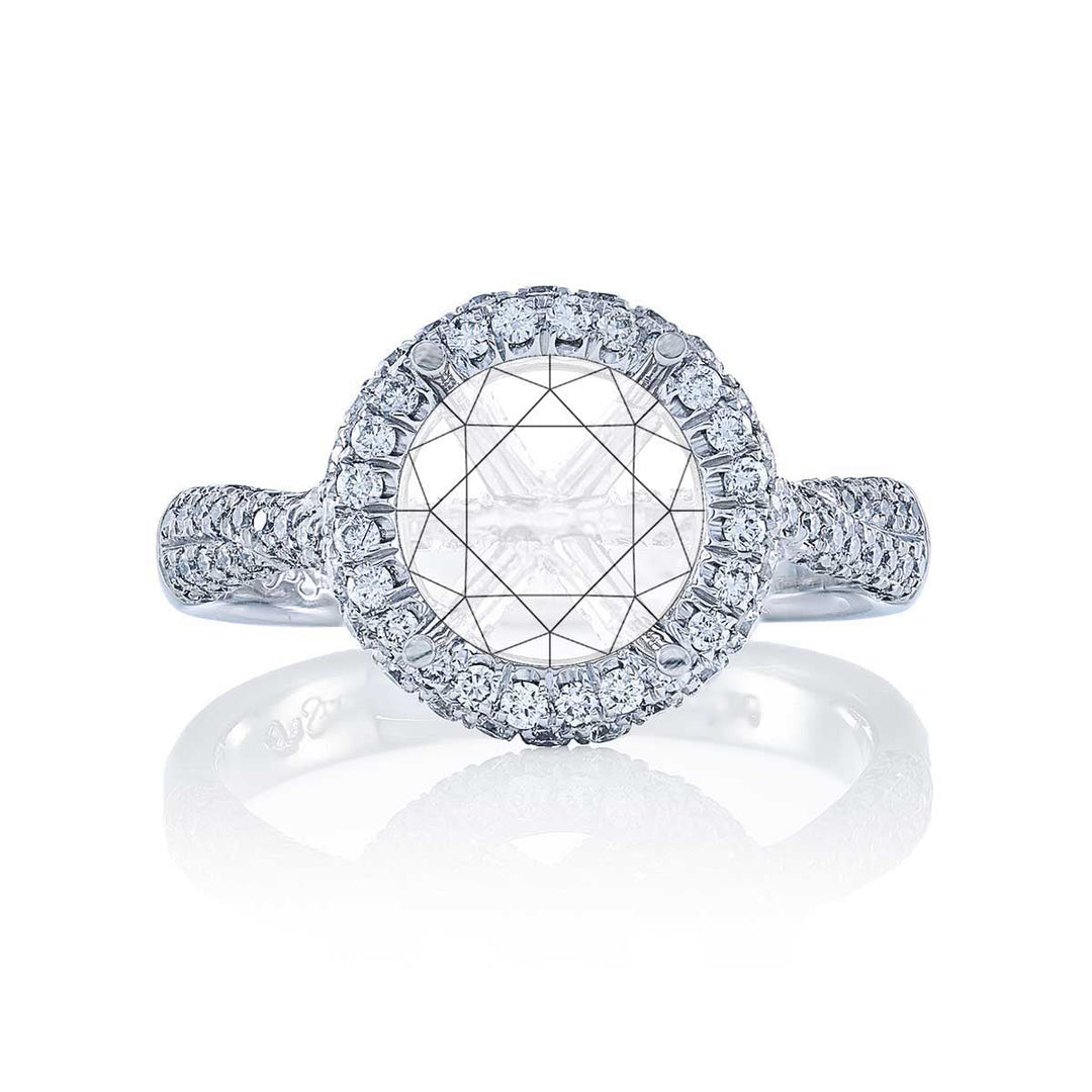 Platinum Semi-Mount Ring 3 sided diamond pave and Halo