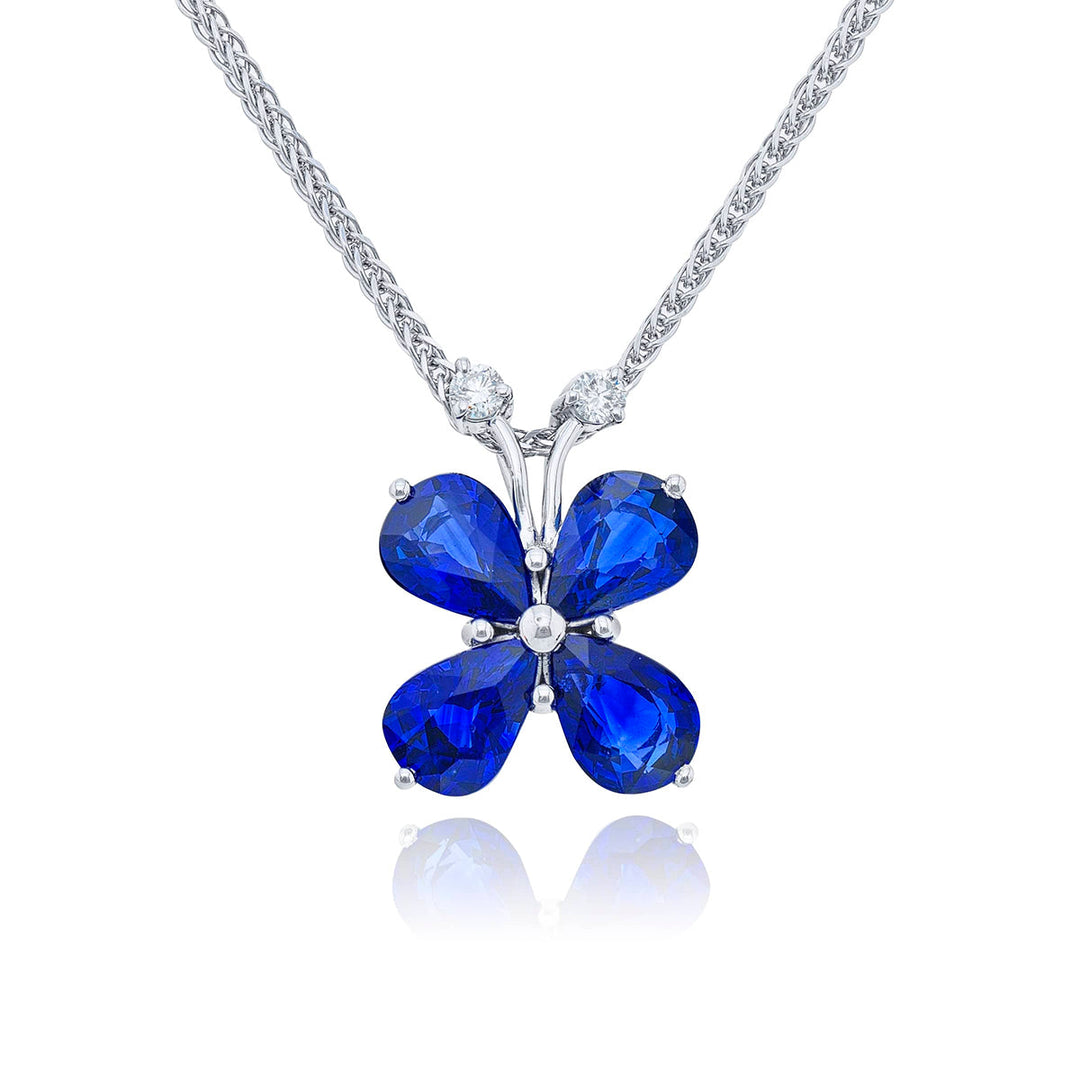 Exquisite Style: One-of-a-Kind 3.16 ctw Sapphire Butterfly Pendant  Pear-Shaped Sapphires & Round Diamonds in Pure Platinum