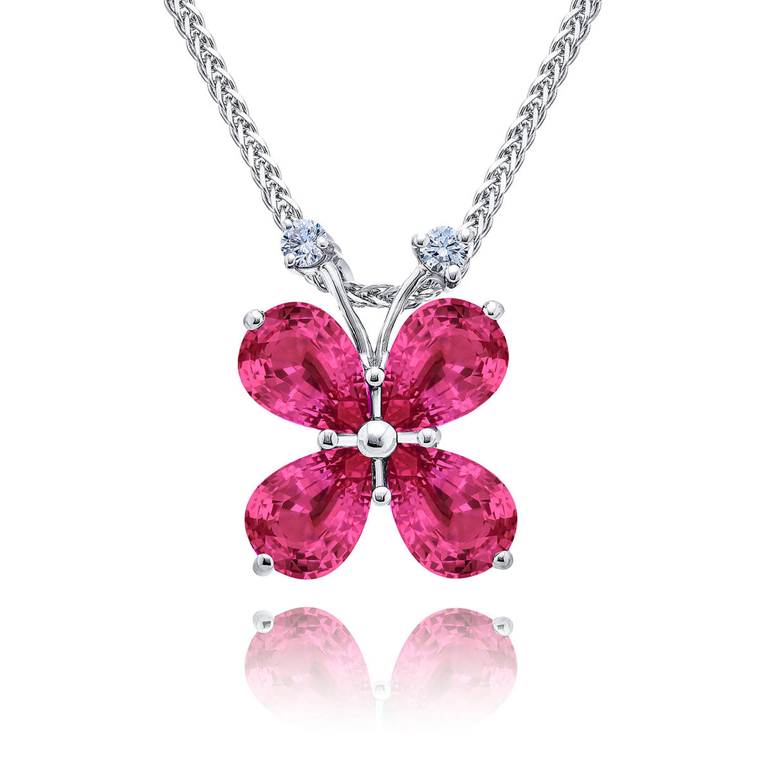 Exquisite Style: One-of-a-Kind 3.26 ctw Pink Sapphire Butterfly Pendant  Pear-Shaped Sapphires & Diamonds in Pure Platinum