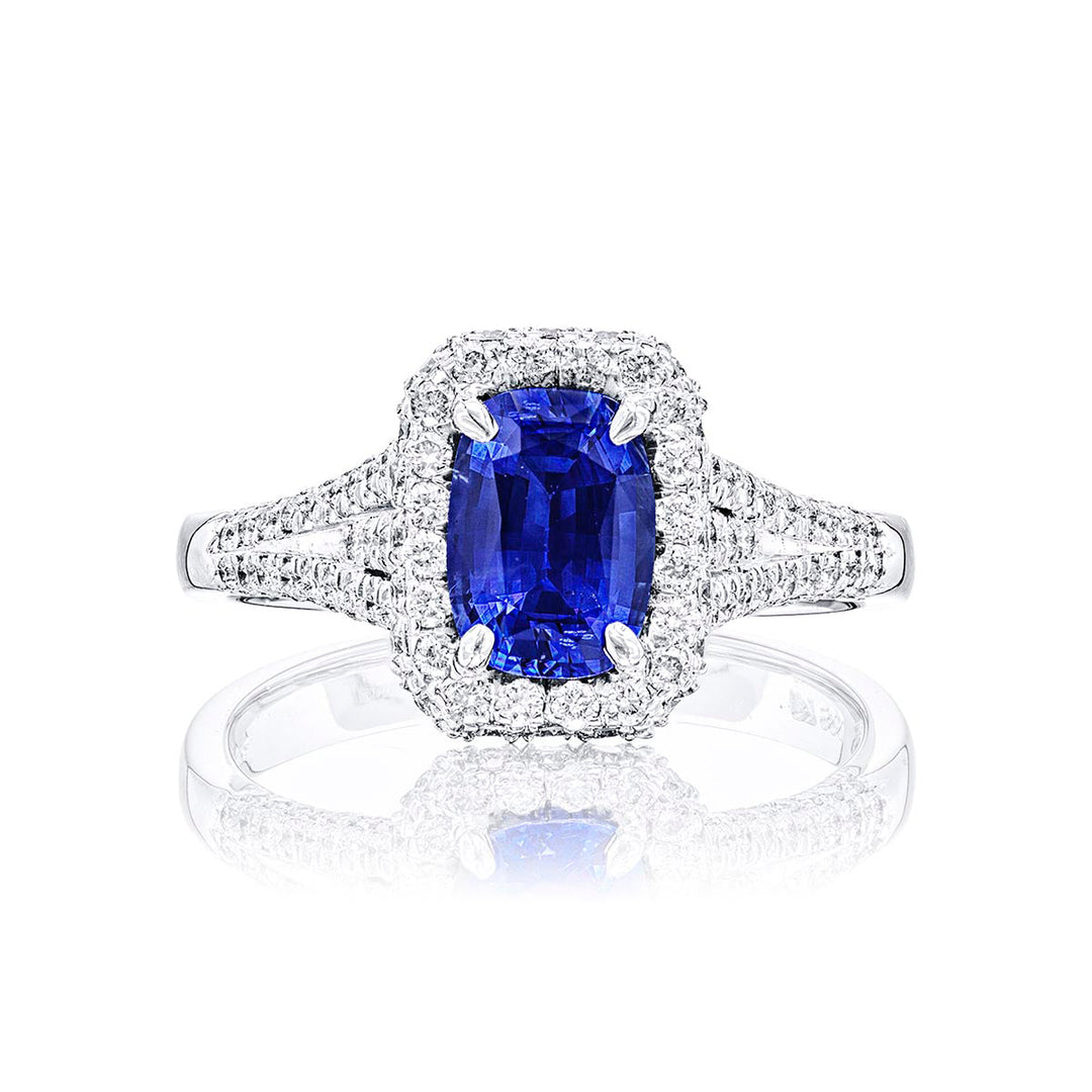 Sapphire & Diamond Ring 1.18 ct Emerald Cut Micro Pave