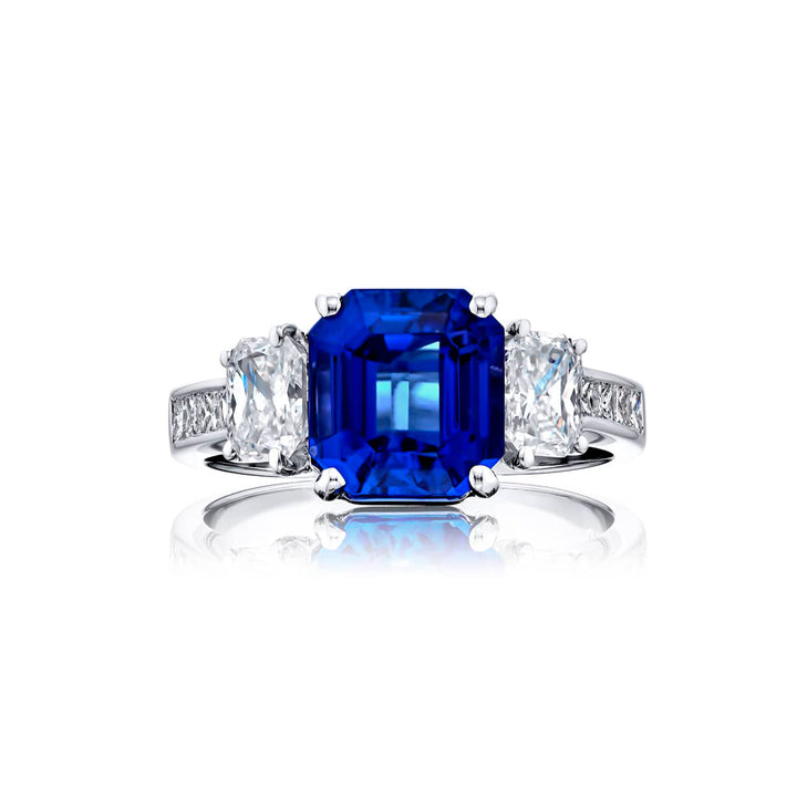2.99 ct. Emerald-Cut Tanzanite and Diamond Ring in Platinum