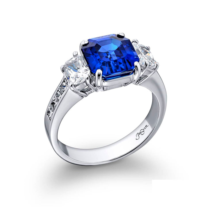 2.99 ct. Emerald-Cut Tanzanite and Diamond Ring in Platinum