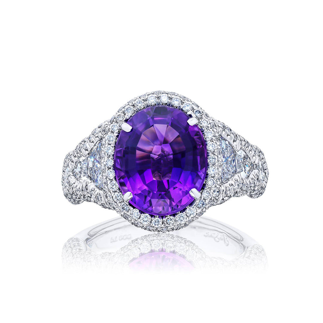 4.48 ct. Oval Amethyst & Diamond Ring in Platinum