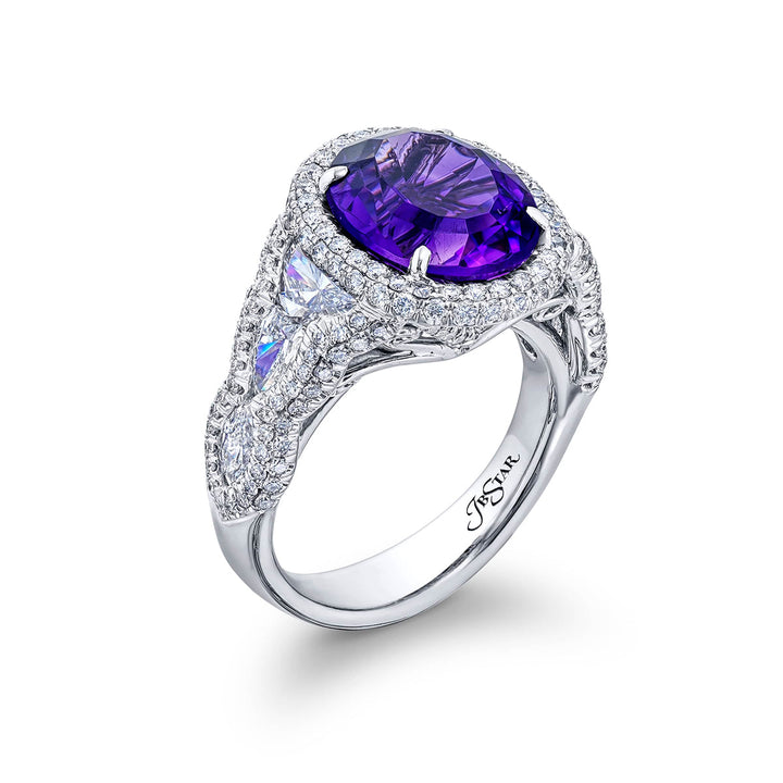 4.48 ct. Oval Amethyst & Diamond Ring in Platinum