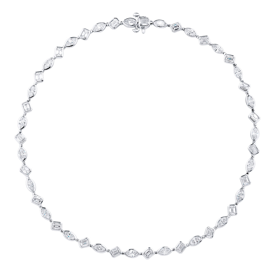 Platinum Emerald-Cut and Marquise Diamond Bezel Set Necklace