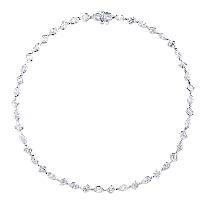 Platinum Emerald-Cut and Marquise Diamond Bezel Set Necklace