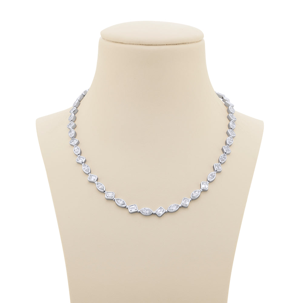 Platinum Emerald-Cut and Marquise Diamond Bezel Set Necklace